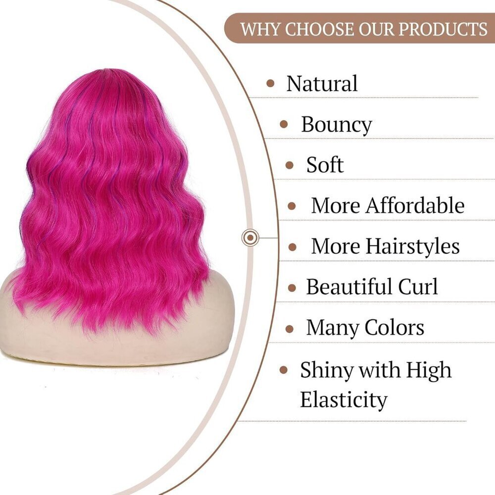 Women's Rose Purple 14 Inches Short Pastel Curly Shoulder Length Synthetic Wig - Picture 5 of 7